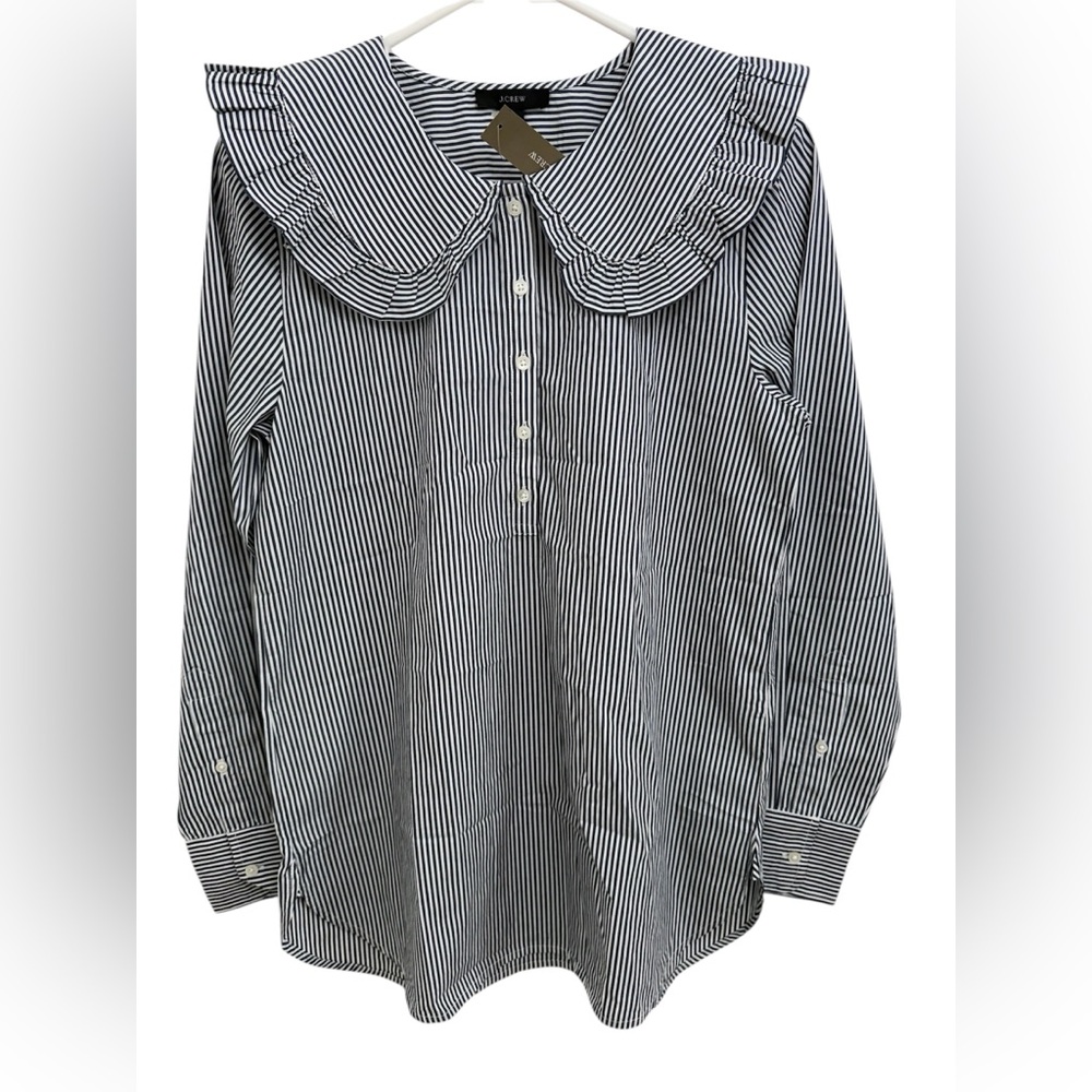New J Crew oversize collar shirt in stripe.
